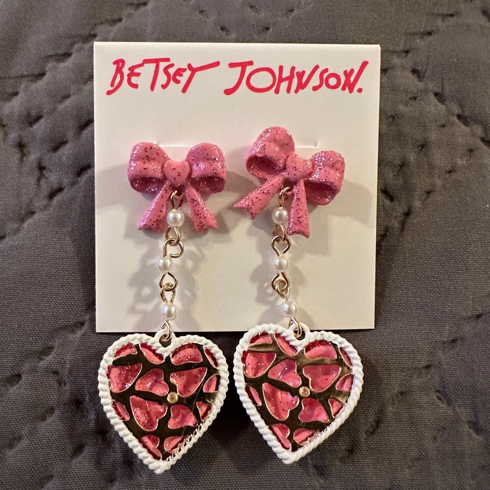 Betsey Johnson Heart & Bow Earrings